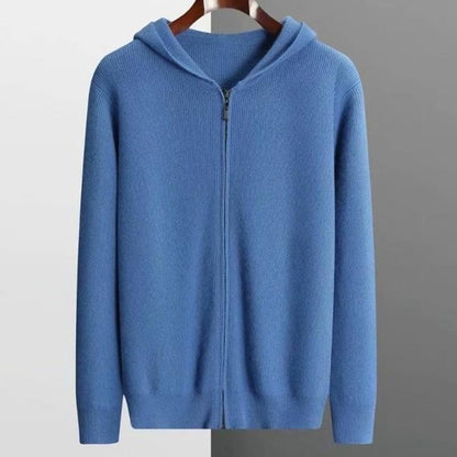 Stylish Men's Zippered Hooded Cardigan Sweater - BENJAMINS Light Blue / L