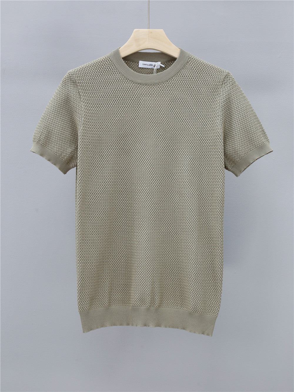 Summer Men's Ice Silk Knitted Round Neck T-shirt - BENJAMINS Camel Apricot / 2XL