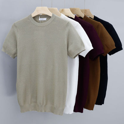 Summer Men's Ice Silk Knitted Round Neck T-shirt - BENJAMINS