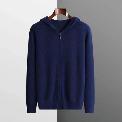 Stylish Men's Zippered Hooded Cardigan Sweater - BENJAMINS Dark Blue / L