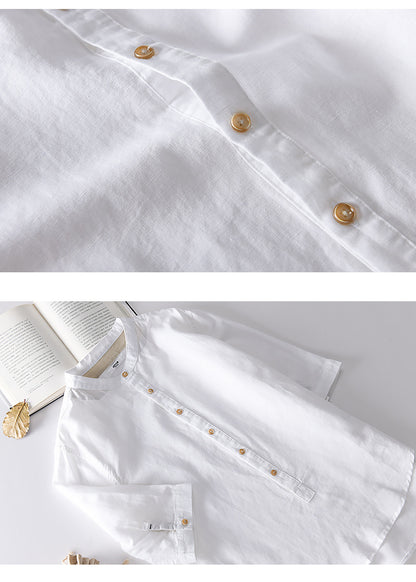 Summer Cropped Sleeves Cotton Linen Linen Shirt For Men - BENJAMINS