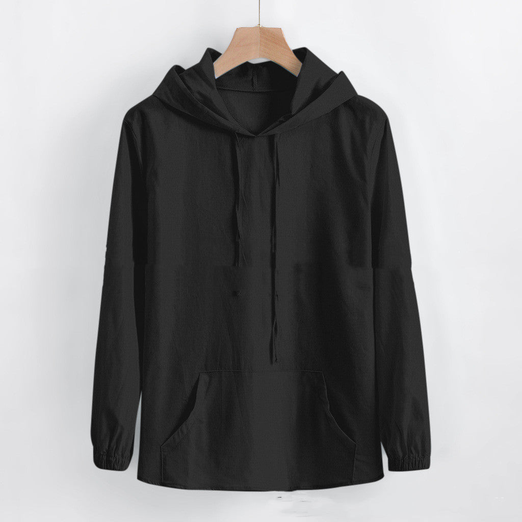 Cotton Linen Hooded Shirt: Stylish Comfort - BENJAMINS Black / L