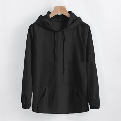 Cotton Linen Hooded Shirt: Stylish Comfort - BENJAMINS Black / L