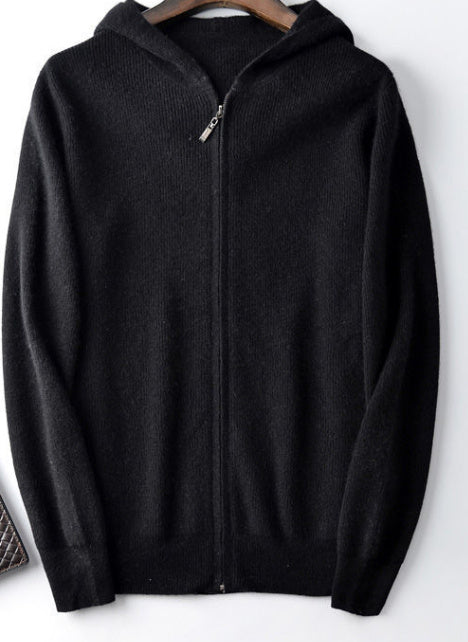 Stylish Men's Zippered Hooded Cardigan Sweater - BENJAMINS Black / L