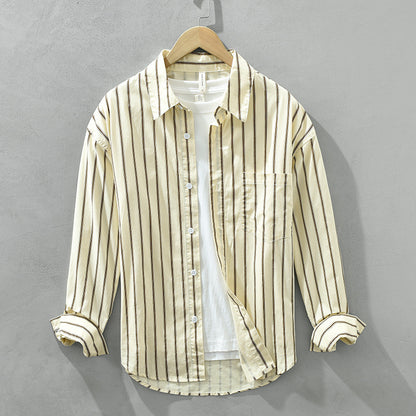 Chic Square Collar Striped Shirt - BENJAMINS Apricot / XL