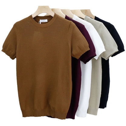 Summer Men's Ice Silk Knitted Round Neck T-shirt - BENJAMINS