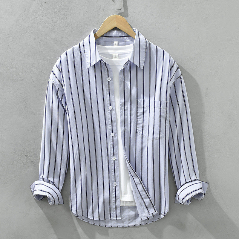 Chic Square Collar Striped Shirt - BENJAMINS Light Blue / L