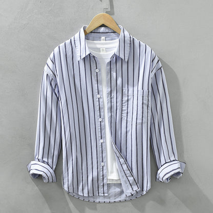 Chic Square Collar Striped Shirt - BENJAMINS Light Blue / L