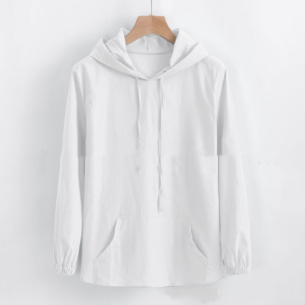 Cotton Linen Hooded Shirt: Stylish Comfort - BENJAMINS White / L