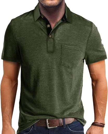 Short Sleeve Lapel T-shirt - BENJAMINS Army Green / L