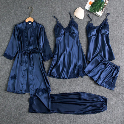 Luxurious Comfort Silk Women's Nightwear for Sleep and Relaxation - BENJAMINS navy blue / XL