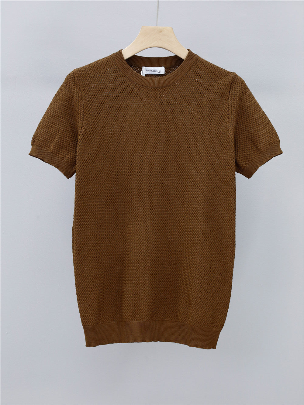 Summer Men's Ice Silk Knitted Round Neck T-shirt - BENJAMINS Coffee / 2XL