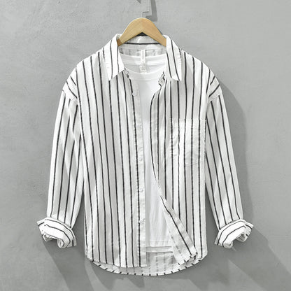 Chic Square Collar Striped Shirt - BENJAMINS White / L