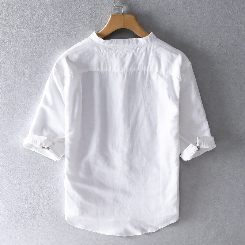 Summer Cropped Sleeves Cotton Linen Linen Shirt For Men - BENJAMINS