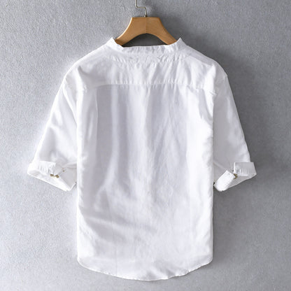 Summer Cropped Sleeves Cotton Linen Linen Shirt For Men - BENJAMINS