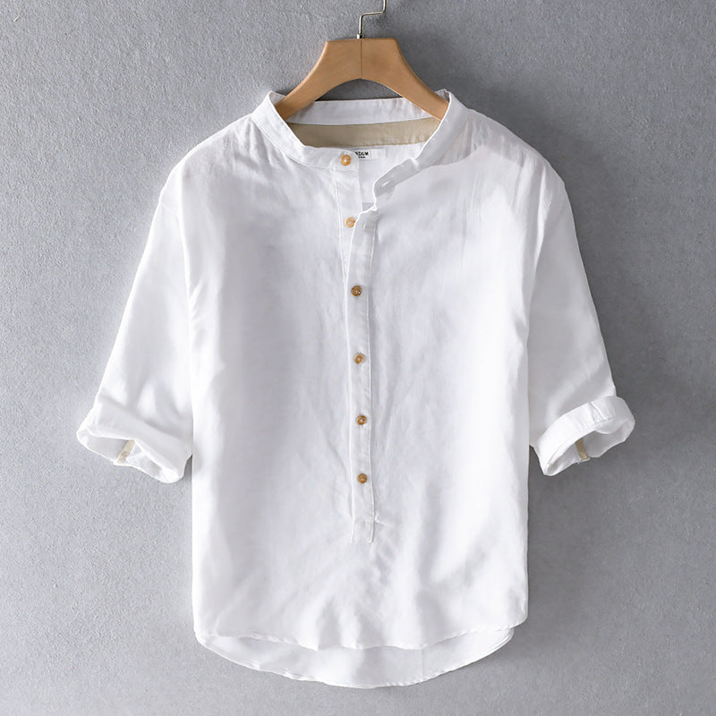 Summer Cropped Sleeves Cotton Linen Linen Shirt For Men - BENJAMINS