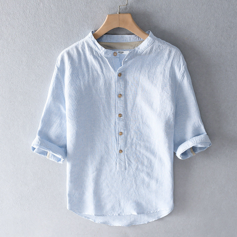 Summer Cropped Sleeves Cotton Linen Linen Shirt For Men - BENJAMINS