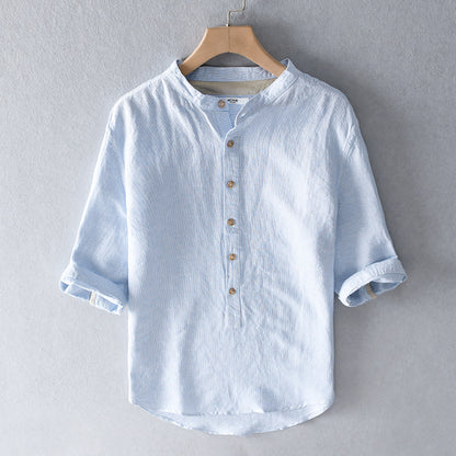 Summer Cropped Sleeves Cotton Linen Linen Shirt For Men - BENJAMINS